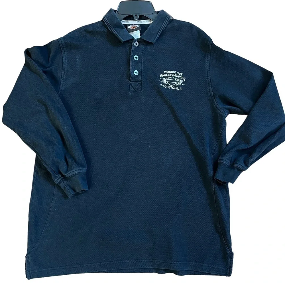 Harley Davidson HD Men’s Woodstock Long Sleeve Polo Black Size M